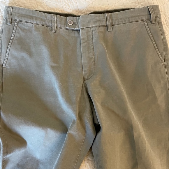 Alberto Aspesi Cotton Chino Flat Front Trouser In Weathered Olive Size 54 US 38 - Picture 3 of 7